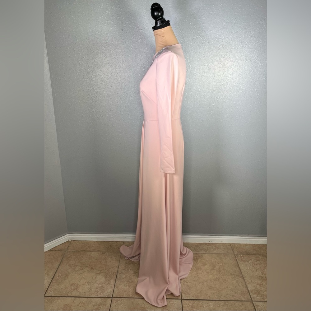 Kay Unger Blush Pink Long Sleeve Embellished Maxi Dress - Picture 6 of 13